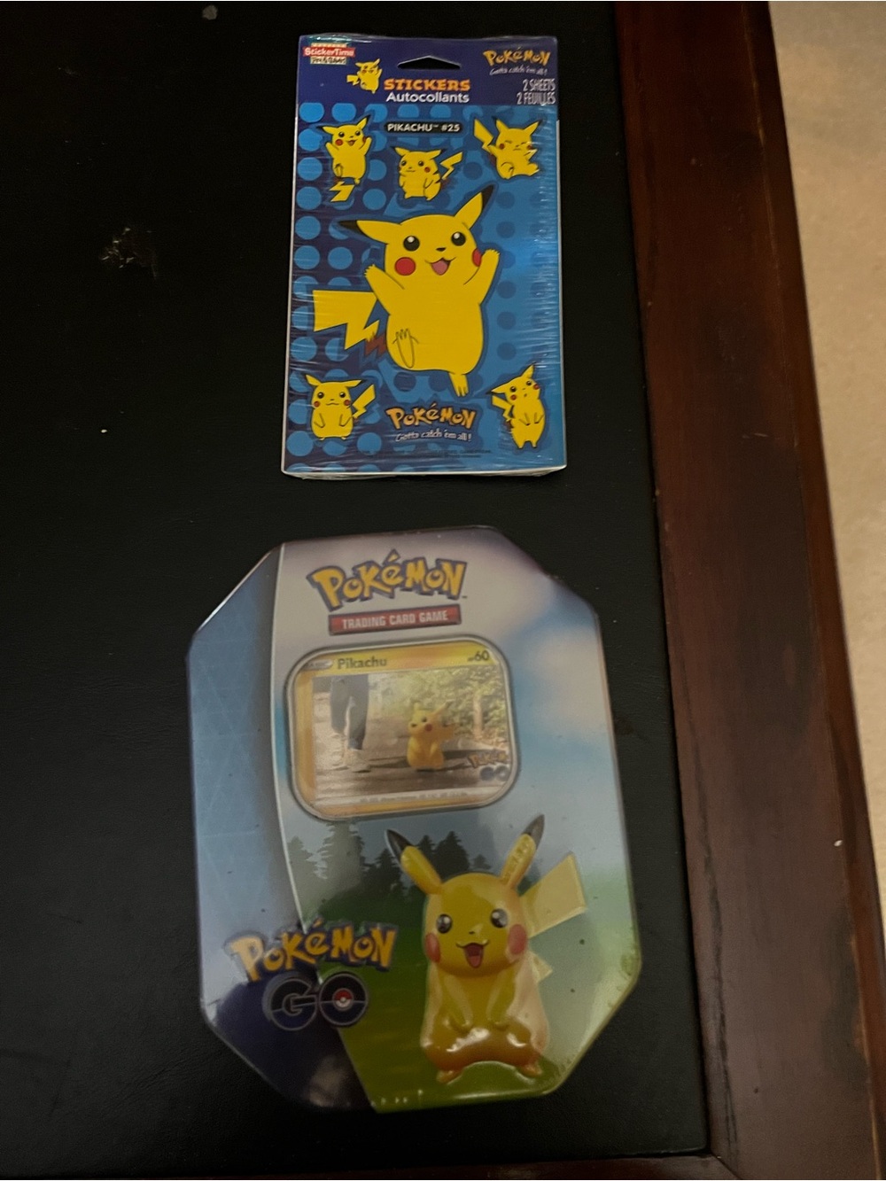 Pokemon Pikachu Trading Card Tin & Sticker Pack - Yellow, Blue
